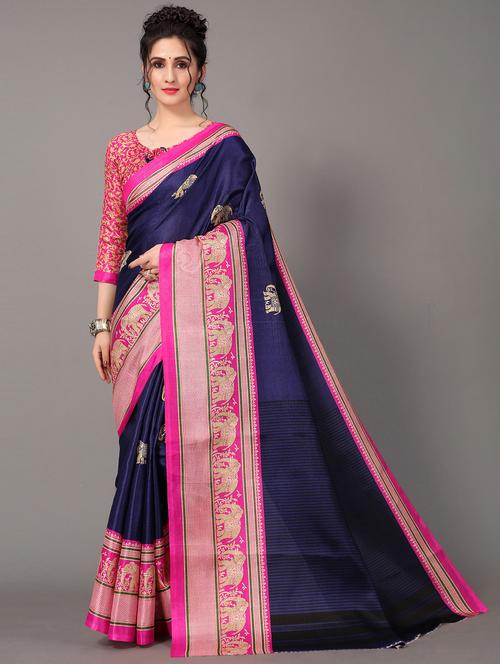 navy mysore silk saree with blouse - 19992149 - Very Small Image - 1
