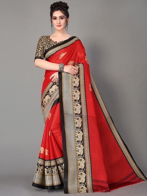 red silk blend mysore saree with blouse - 19992150 - Very Small Image - 1