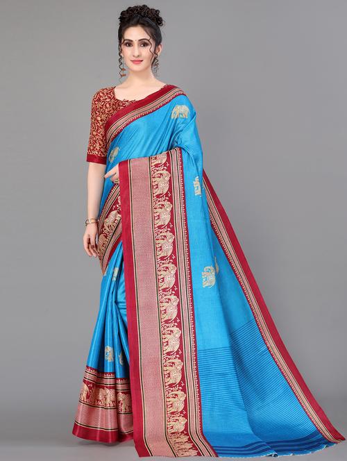 light blue mysore silk saree with blouse - 19992166 - Very Small Image - 1