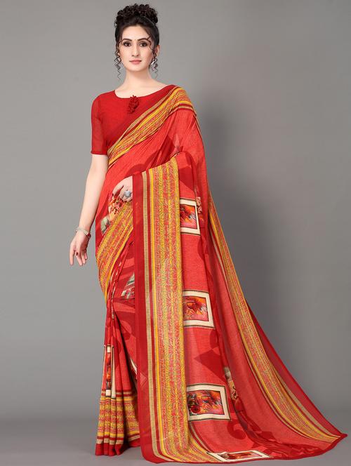 printed saree with blouse piece - 19992175 - Very Small Image - 1