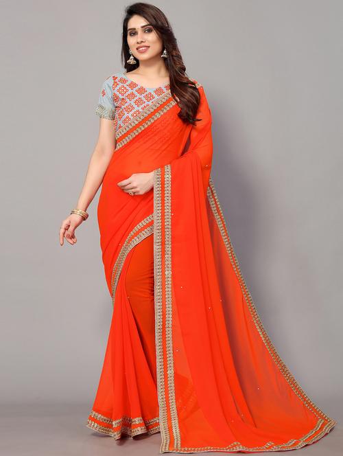orange bordered saree with blouse - 19992211 - Very Small Image - 1