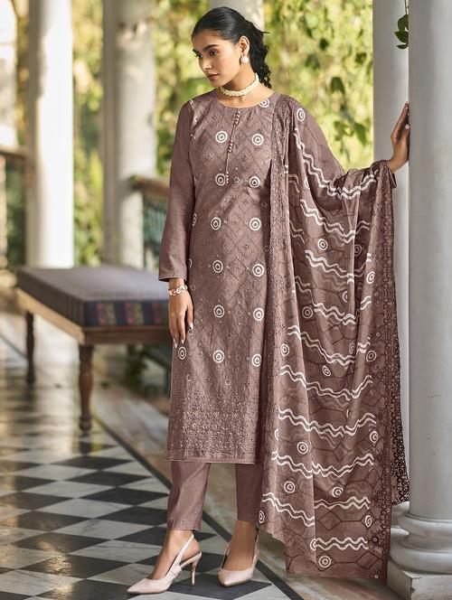 grey printed embroidered unstitched suit set - 19992306 - Very Small Image - 1