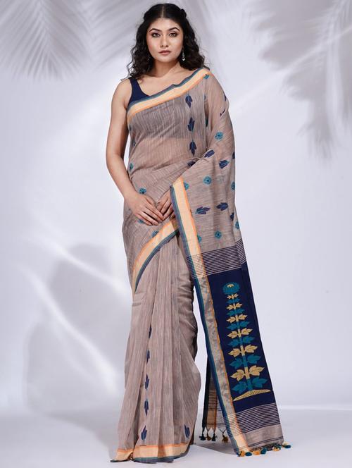 grey self design woven saree with blouse - 19992424 - Very Small Image - 1