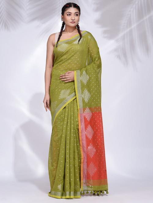women's self design olive colored saree - 19992425 - Very Small Image - 1