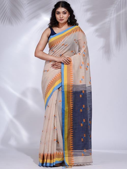 beige self design woven saree with blouse - 19992428 - Very Small Image - 1