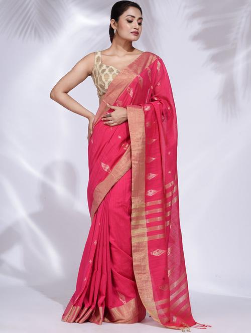 pink self design woven saree with blouse - 19992435 - Very Small Image - 1
