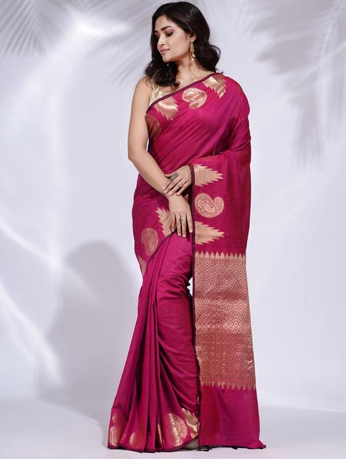 magenta self design woven saree with blouse - 19992447 - Very Small Image - 1