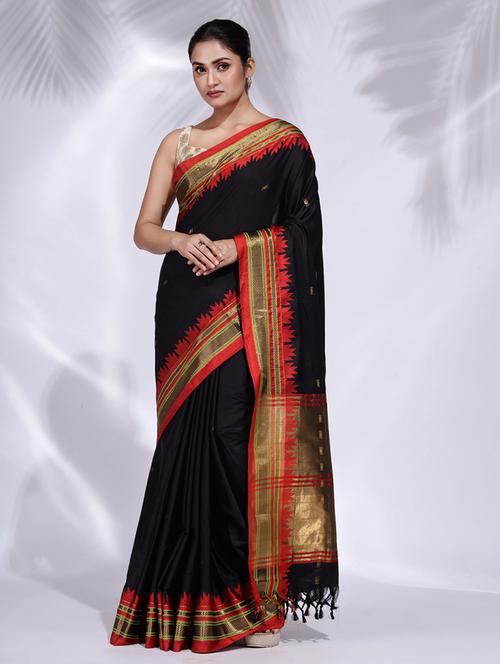 black self design woven saree with blouse - 19992455 - Very Small Image - 1