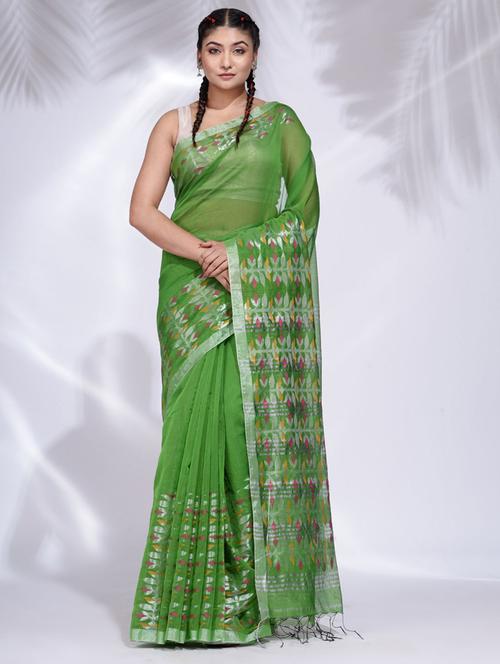 green self design woven saree with blouse - 19992459 - Very Small Image - 1