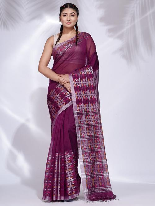 purple self design woven saree with blouse - 19992462 - Very Small Image - 1