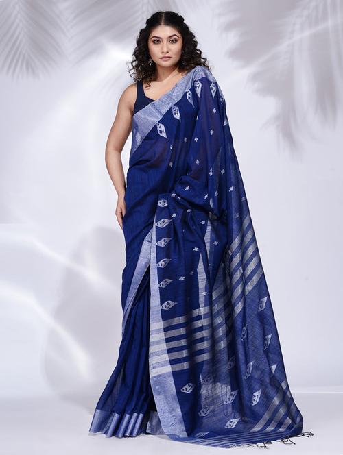 blue self design woven saree with blouse - 19992471 - Very Small Image - 1