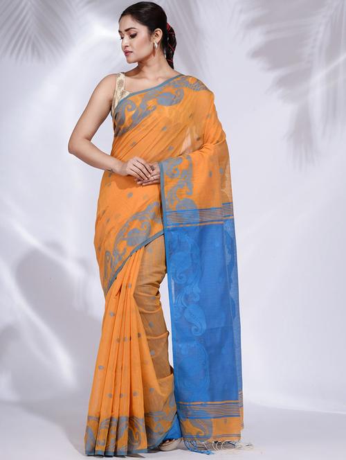 yellow self design woven saree with blouse - 19992494 - Very Small Image - 1