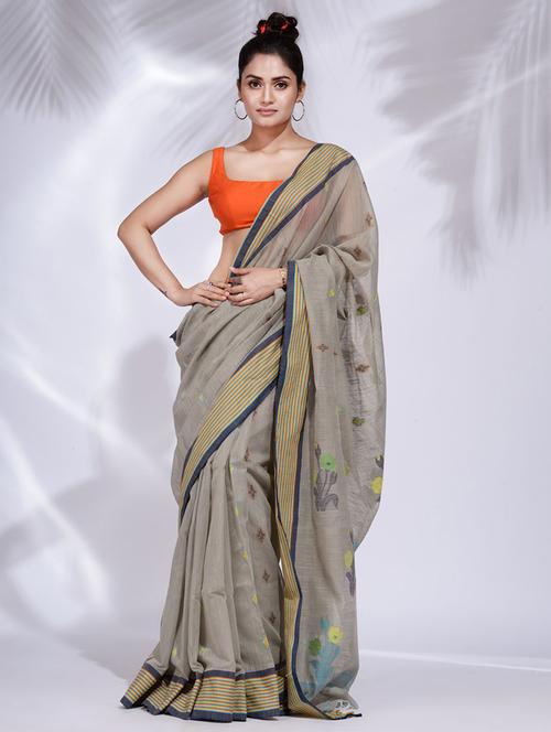 grey self design woven saree with blouse - 19992497 - Very Small Image - 1