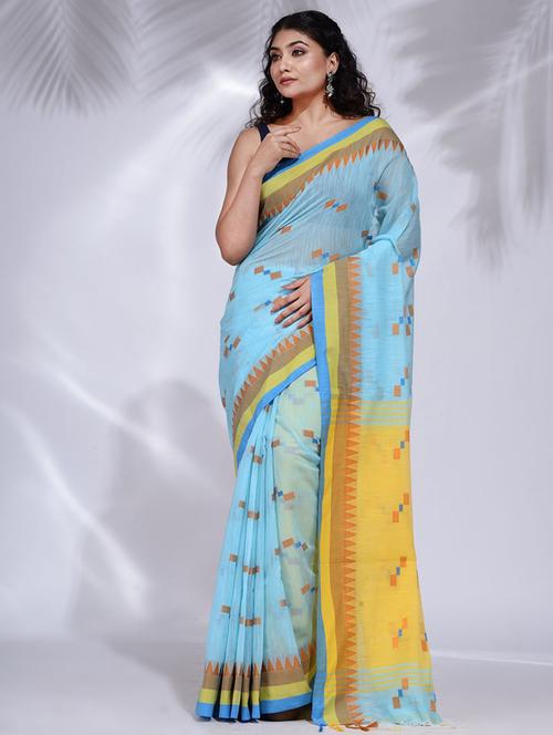 blue self design woven saree with blouse - 19992510 - Very Small Image - 1