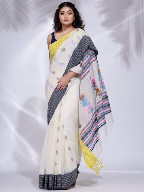 white self design woven saree with blouse - 19992513 - Very Small Image - 1