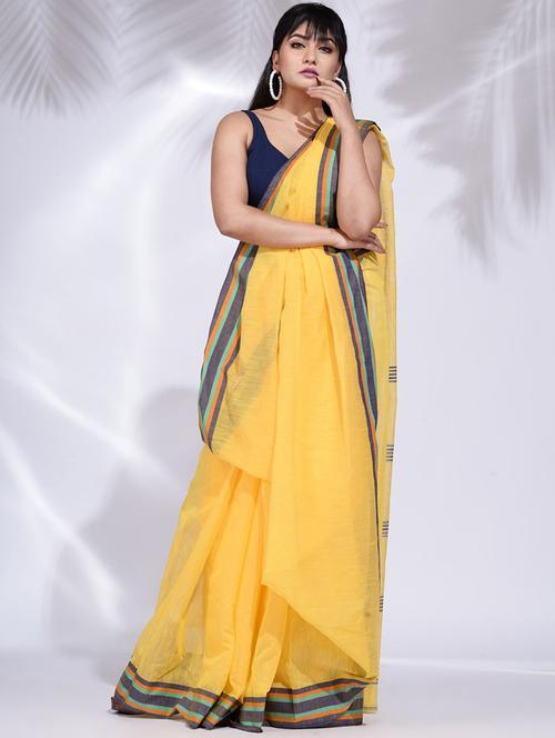 yellow self design woven saree with blouse - 19992525 - Very Small Image - 1