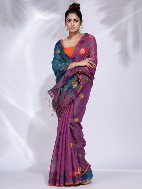 purple self design woven saree with blouse - 19992536 - Very Small Image - 1