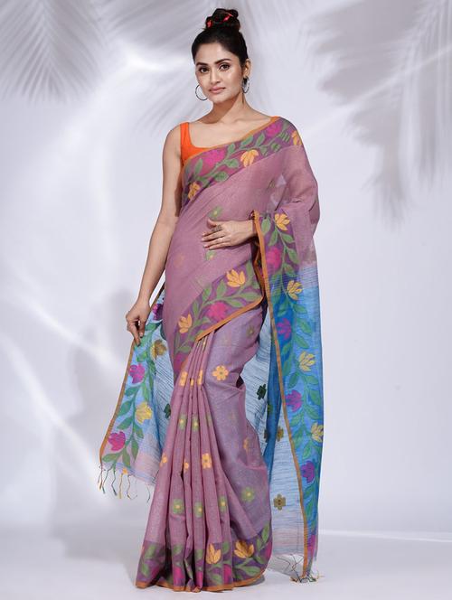 pink self design woven saree with blouse - 19992537 - Very Small Image - 1