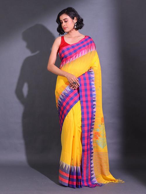 yellow self design woven saree with blouse - 19992578 - Very Small Image - 1