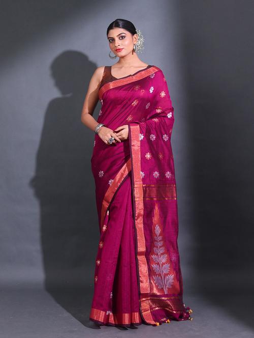 mgenta self design woven saree with blouse - 19992618 - Very Small Image - 1