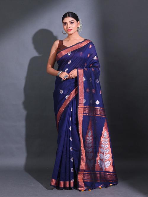 blue self design woven saree with blouse - 19992619 - Very Small Image - 1