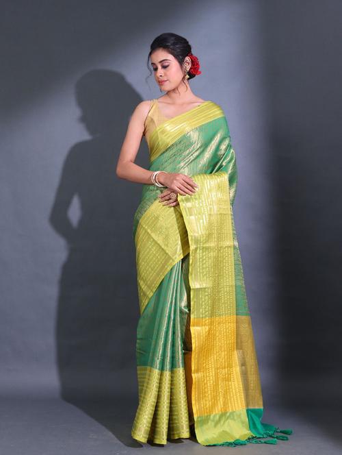 women's self design green colored saree with blouse - 19992626 - Very Small Image - 1