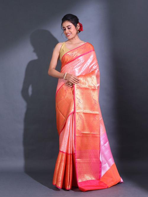 orange self design kanjivaram saree with blouse - 19992643 - Very Small Image - 1