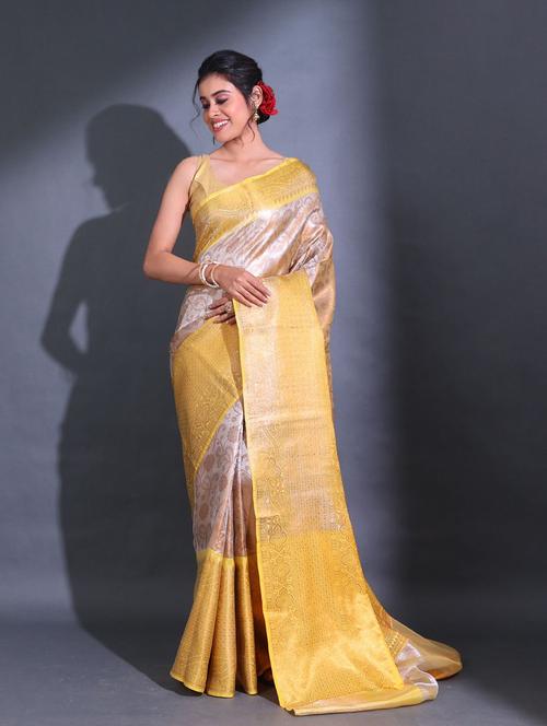 beige self design kanjivaram saree with blouse - 19992646 - Very Small Image - 1