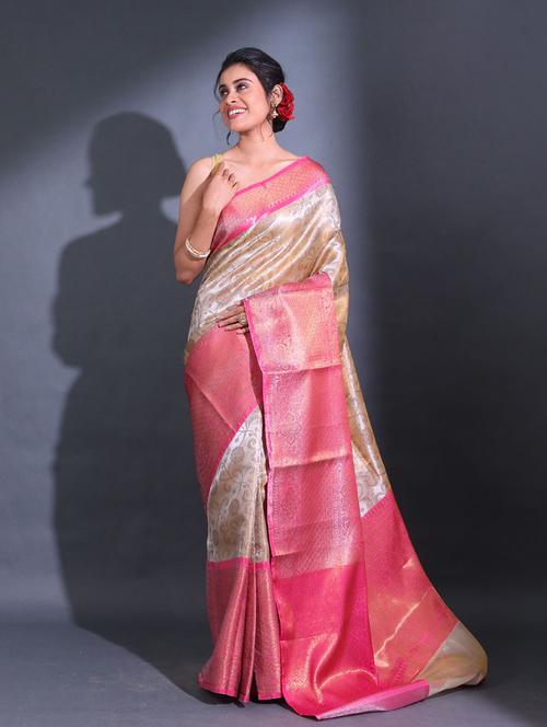 beige self design kanjivaram saree with blouse - 19992647 - Very Small Image - 1