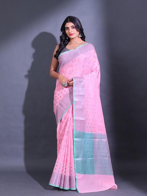 pink self design woven saree with blouse - 19992691 - Very Small Image - 1