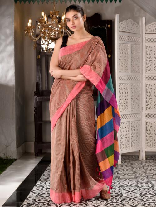 women's self design brown colored saree with blouse - 19992808 - Very Small Image - 1