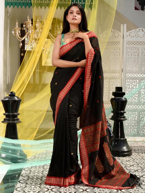 black self design woven saree with blouse - 19992822 - Very Small Image - 1