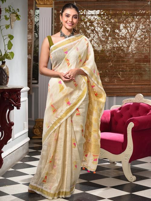 off-white self design woven saree with blouse - 19992830 - Very Small Image - 1