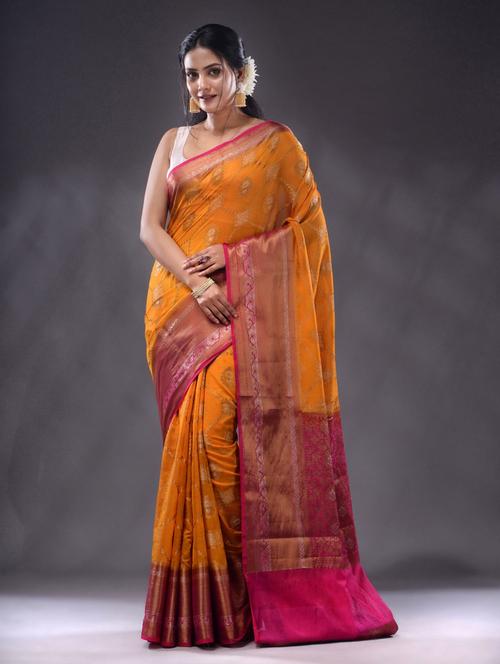 yellow self design woven saree with blouse - 19992860 - Very Small Image - 1