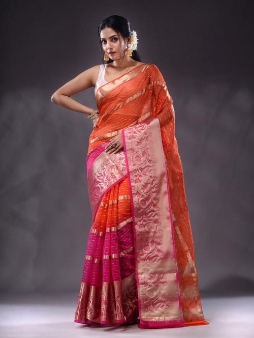 orange self design woven saree with blouse - 19992871 - Very Small Image - 1