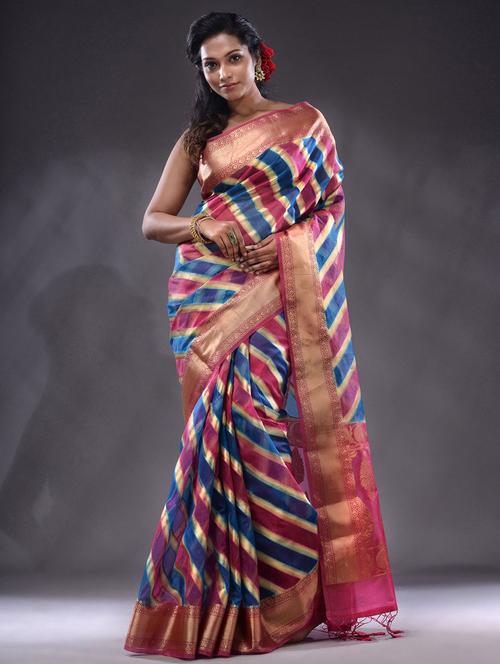 pink stripes woven saree with blouse - 19992875 - Very Small Image - 1