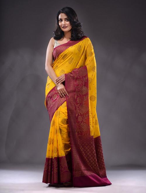 yellow silk saree with blouse - 19992947 - Very Small Image - 1