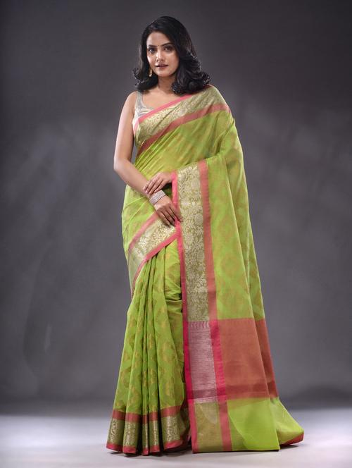 light green cotton blend saree - 19992981 - Very Small Image - 1