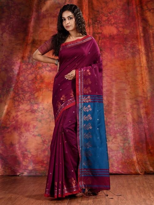 magenta cotton saree with blouse - 19993007 - Very Small Image - 1