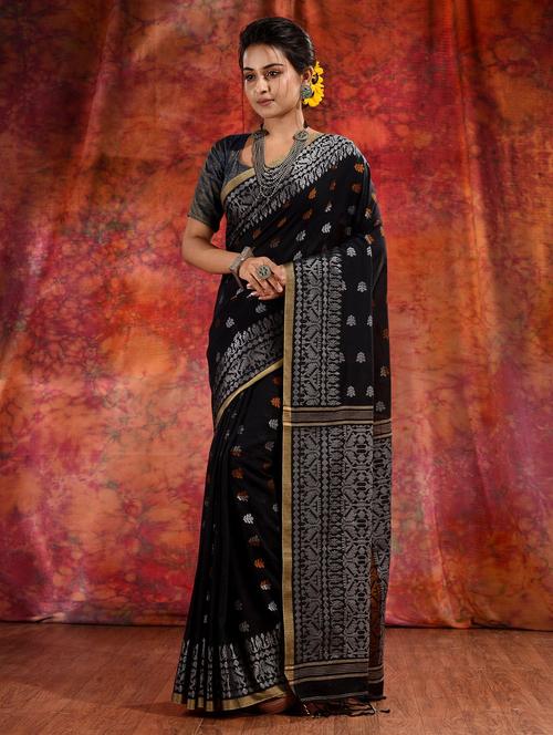black cotton saree with blouse - 19993023 - Very Small Image - 1