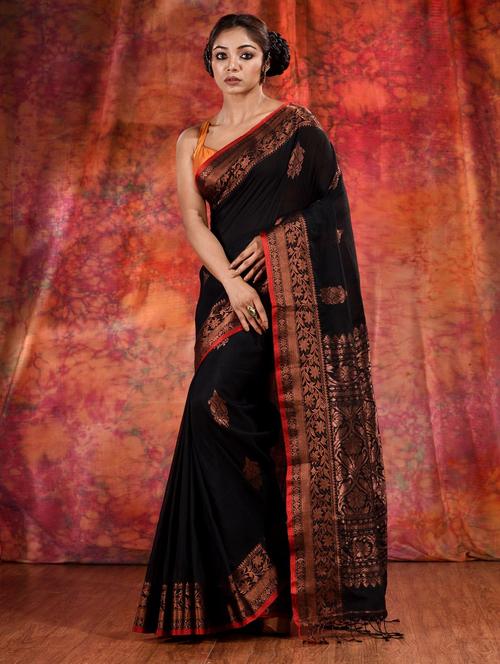 black linen saree with blouse - 19993043 - Very Small Image - 1