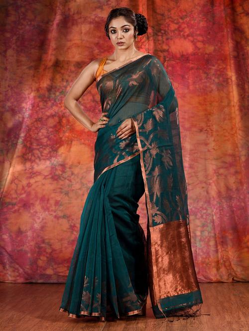 teal blue woven saree with blouse - 19993050 - Very Small Image - 1