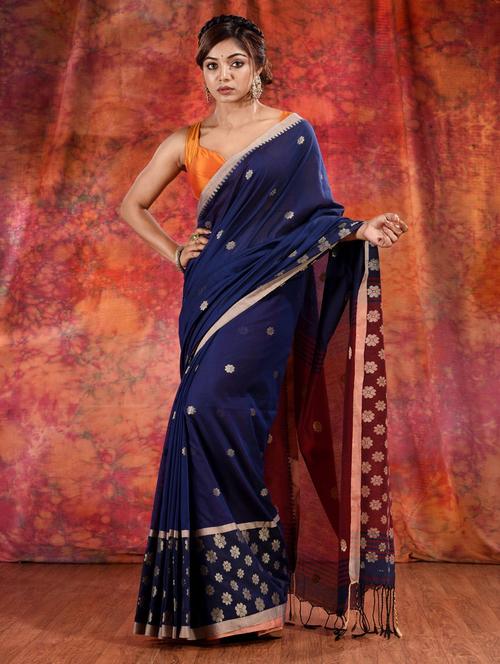 blue cotton saree with blouse - 19993067 - Very Small Image - 1