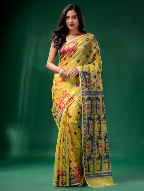 women's floral yellow colored saree - 19993184 - Very Small Image - 1