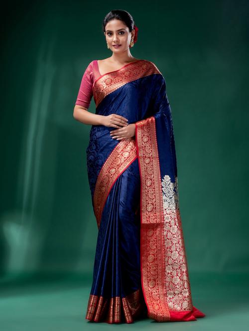blue silk saree with blouse - 19993271 - Very Small Image - 1