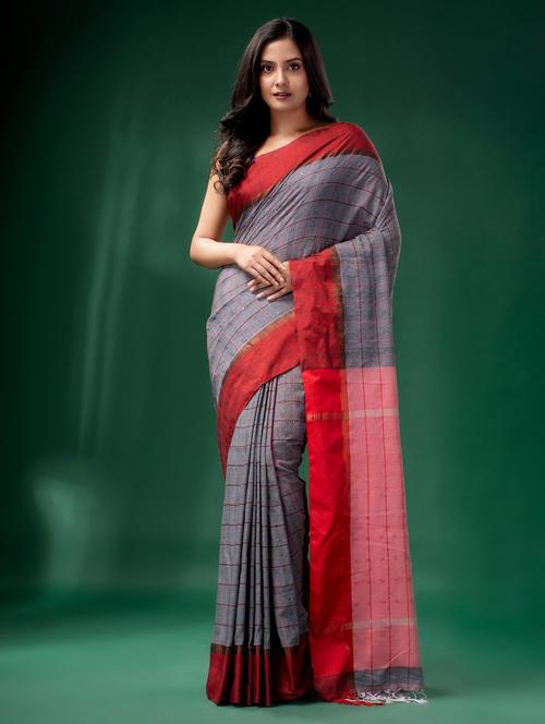 grey cotton saree with blouse - 19993286 - Very Small Image - 1