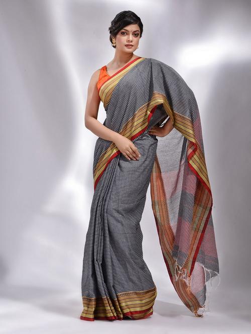 grey cotton saree with blouse - 19993303 - Very Small Image - 1