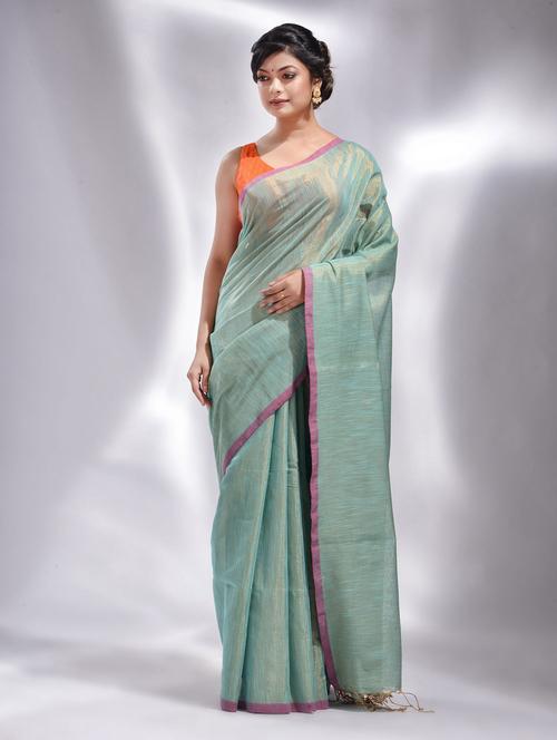 green tissue saree - 19993320 - Very Small Image - 1
