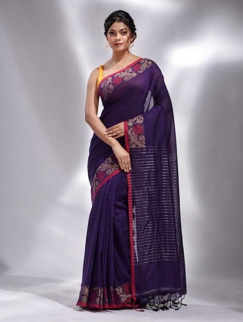 purple cotton saree with blouse - 19993337 - Very Small Image - 1