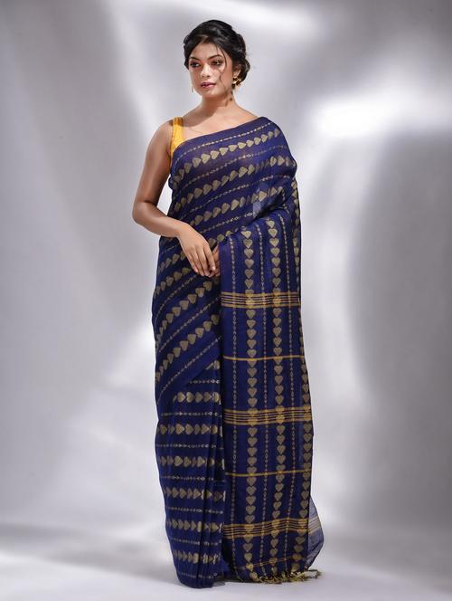 women's self design navy blue colored saree with blouse - 19993342 - Very Small Image - 1